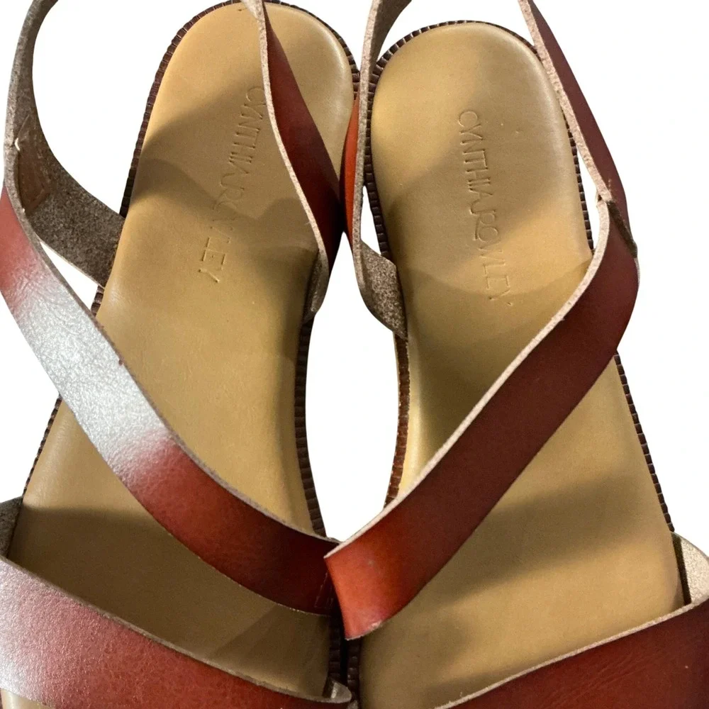 Cynthia Rowley Womens Cognac Brown Leather Slingback Flat Sandals Size 8.5 - Picture 2 of 6